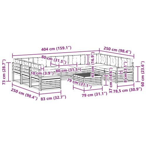 Комплект дивани за открито 10 pcs Натурален и Антрацит
