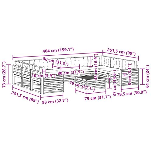 Комплект дивани за открито 10 pcs Натурален и Антрацит