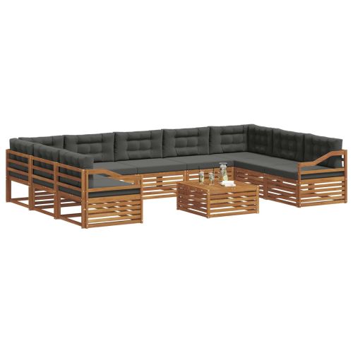 Комплект дивани за открито 10 pcs Натурален и Антрацит