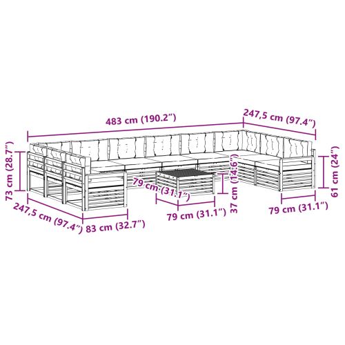 Комплекти дивани 11 pcs Натурален и Антрацит