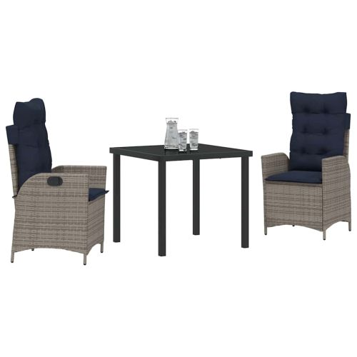 Комплект за хранене в градината 3 pcs Сив и черен Ратан