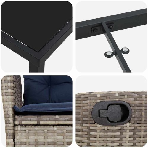 Комплект за хранене в градината 3 pcs Сив и черен Ратан