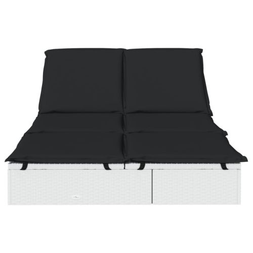 2-местен шезлонг с възглавници, Бял, полиратан