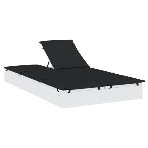 2-местен шезлонг с възглавници, Бял, полиратан