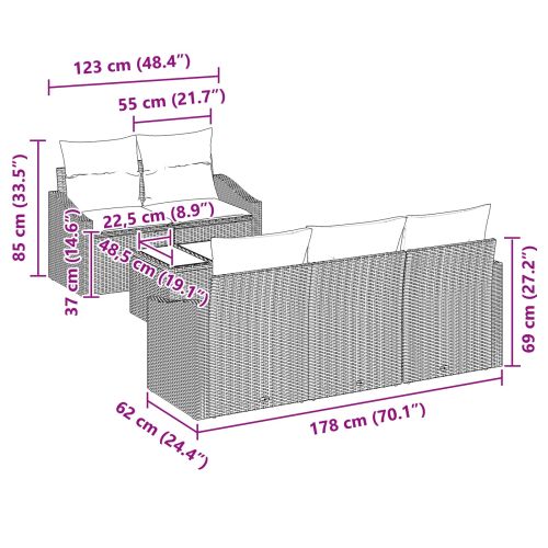 Комплект дивани с възглавница 6 pcs Сив и тъмносин полиратан