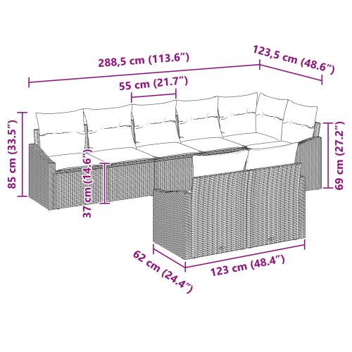 Градински Софа Комплект 8 pcs Сив и тъмен син полиратан