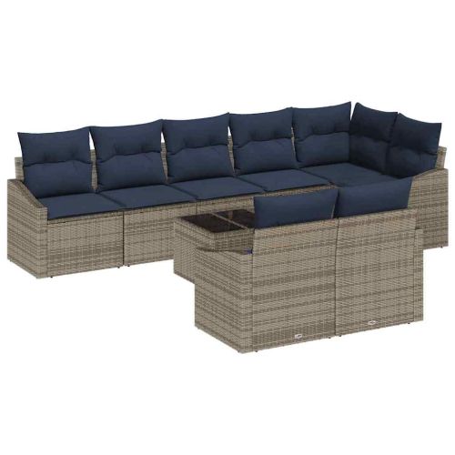 Градински Софа Комплект 9 pcs Сив и тъмносин полиратан