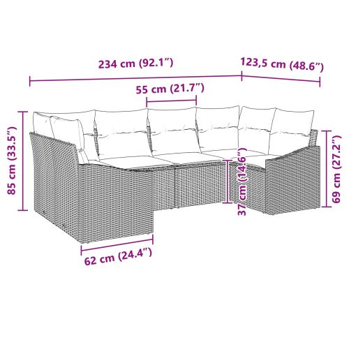 Градински Софа Комплект 6 pcs Сив и тъмен син полиратан