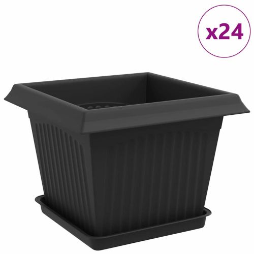 Саксии за растения 24 pcs Черно 23 x 23 x 17,5 см Пластмаса