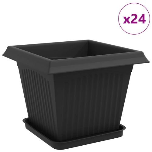 Саксии за растения 24 pcs Черно 33 x 33 x 26 см Пластмаса