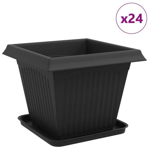 Саксии за растения 24 pcs Черно 38 x 38 x 30 см Пластмаса
