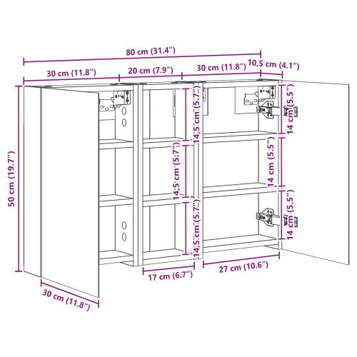 Комплект шкафове за баня с рафт с врата 3 pcs 80 x 10,5 x 50 см