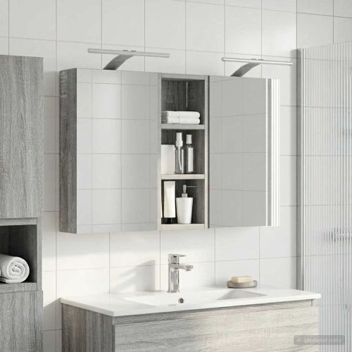 Комплект шкафове за баня с рафт с врата 3 pcs 80 x 10,5 x 50 см