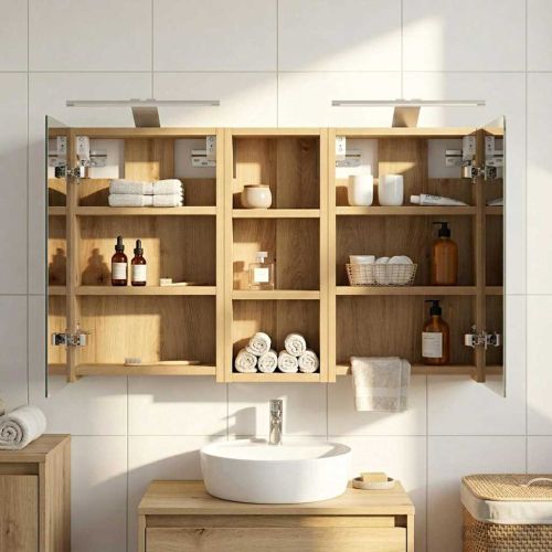 Комплект шкафове за баня с рафт с врата 3 pcs 80 x 10,5 x 50 см