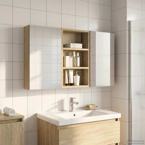 Комплект шкафове за баня с рафт с врата 3 pcs 90 x 10,5 x 50 см