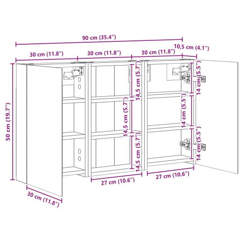 Комплект шкафове за баня с рафт с врата 3 pcs 90 x 10,5 x 50 см