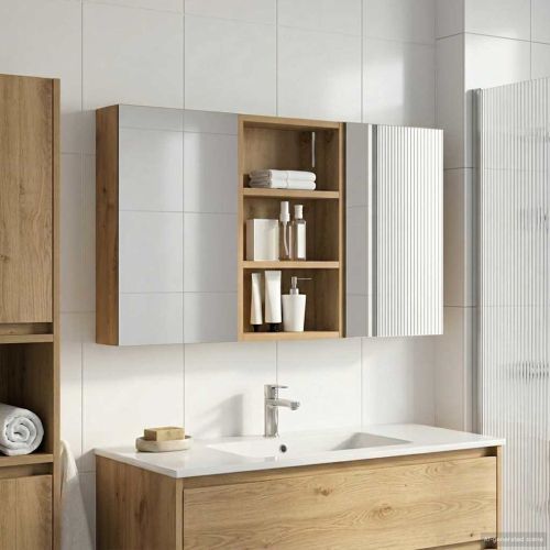 Комплект шкафове за баня с рафт с врата 3 pcs 90 x 10,5 x 50 см