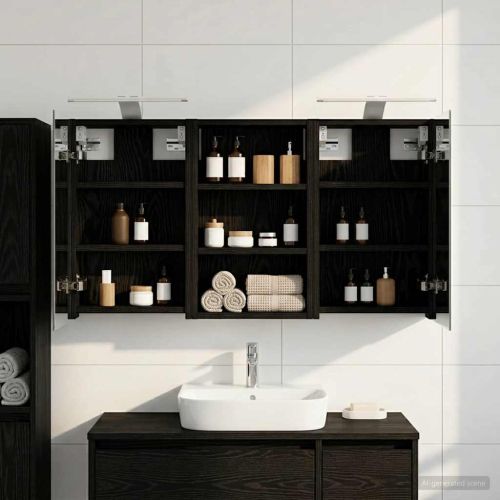 Комплект шкафове за баня с рафт с врата 3 pcs 90 x 10,5 x 50 см