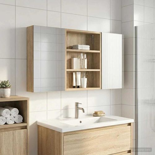 Комплект шкафове за баня с рафт 3 pcs 100 x 10,5 x 50 см