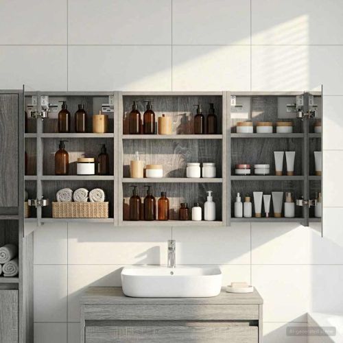 Комплект шкафове за баня с рафт 3 pcs 100 x 10,5 x 50 см