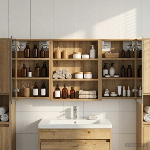 Комплект шкафове за баня с рафт 3 pcs 100 x 10,5 x 50 см