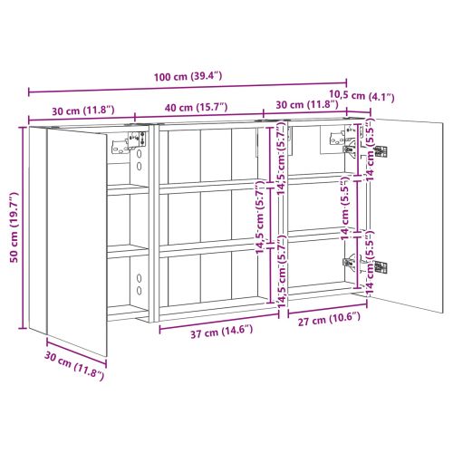 Комплект шкафове за баня с рафт 3 pcs 100 x 10,5 x 50 см