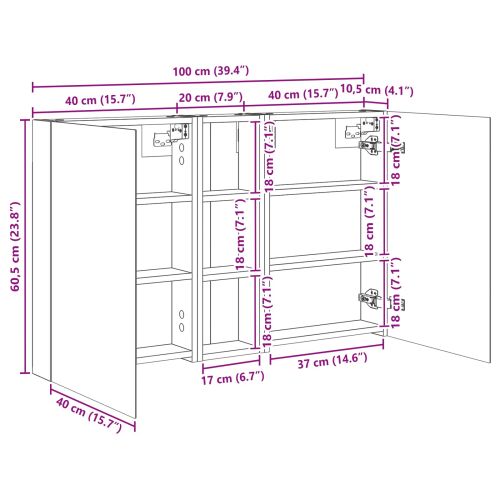 Комплект шкафове за баня с рафт 3 pcs 100 x 10,5 x 60,5 см