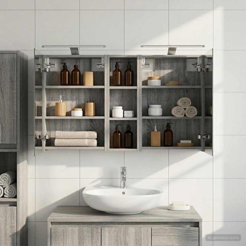 Комплект шкафове за баня с рафт 3 pcs 100 x 10,5 x 60,5 см