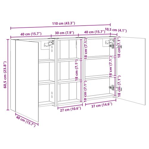 Комплект шкафове за баня с рафт 3 pcs 110 x 10,5 x 60,5 см