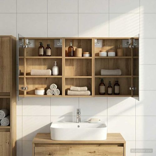 Комплект шкафове за баня с рафт 3 pcs 110 x 10,5 x 60,5 см