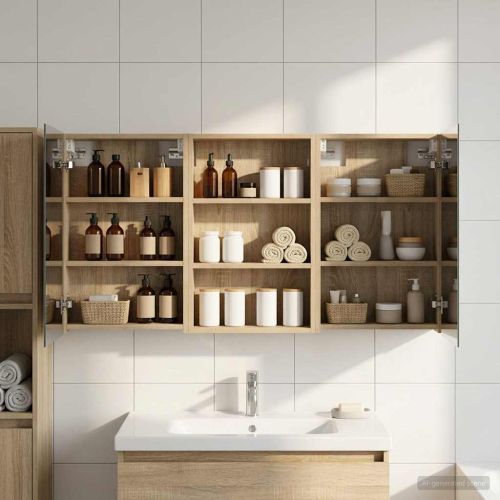 Комплект шкафове за баня с рафт 3 pcs 120 x 10,5 x 60,5 см