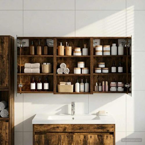 Комплект шкафове за баня с рафт 3 pcs 120 x 10,5 x 60,5 см