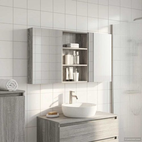 Комплект шкафове за баня с рафт 3 pcs 120 x 10,5 x 60,5 см