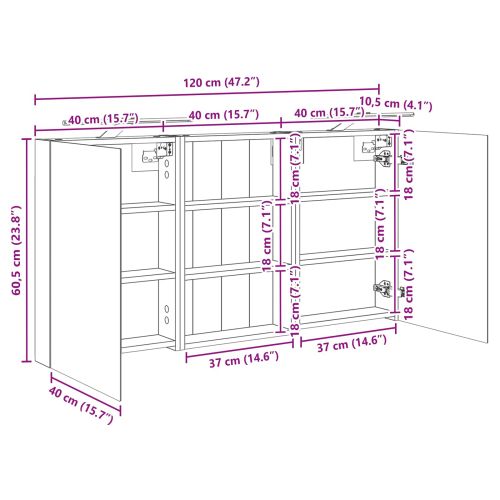 Комплект шкафове за баня с рафт 3 pcs 120 x 10,5 x 60,5 см