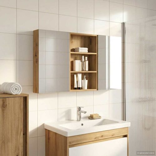 Комплект шкафове за баня с рафт 3 pcs 120 x 10,5 x 60,5 см