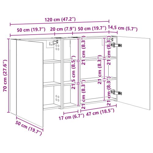 Комплект шкафове за баня с рафт 3 pcs 120 x 14,5 x 70 см