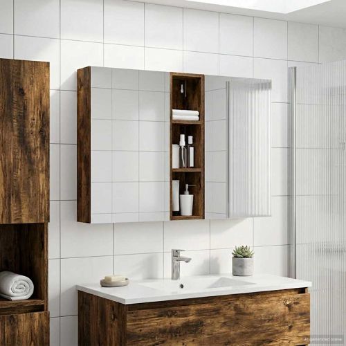 Комплект шкафове за баня с рафт 3 pcs 120 x 14,5 x 70 см