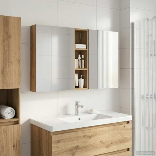 Комплект шкафове за баня с рафт 3 pcs 120 x 14,5 x 70 см