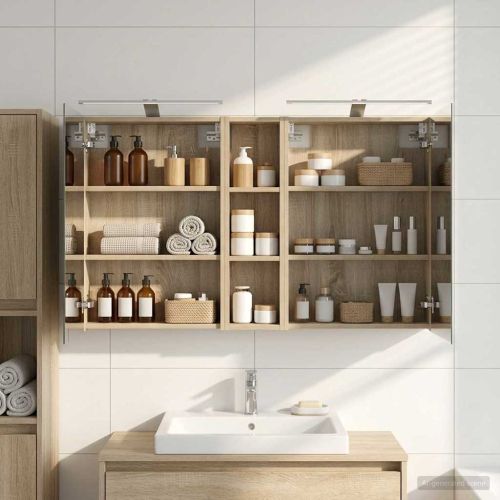 Комплект шкафове за баня с рафт 3 pcs 120 x 14,5 x 70 см