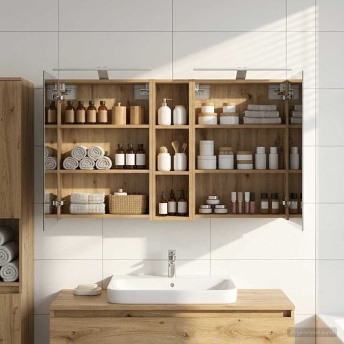 Комплект шкафове за баня с рафт 3 pcs 120 x 14,5 x 70 см