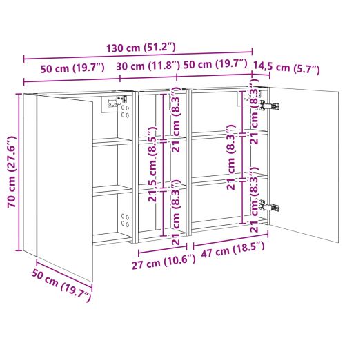 Комплект шкафове за баня с рафт 3 pcs 130 x 14,5 x 70 см