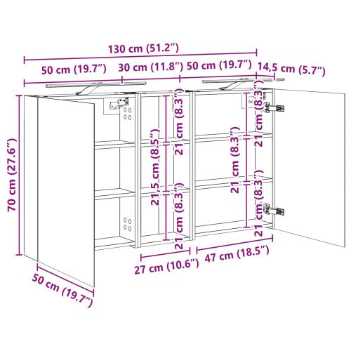 Комплект шкафове за баня с рафт 3 pcs 130 x 14,5 x 70 см