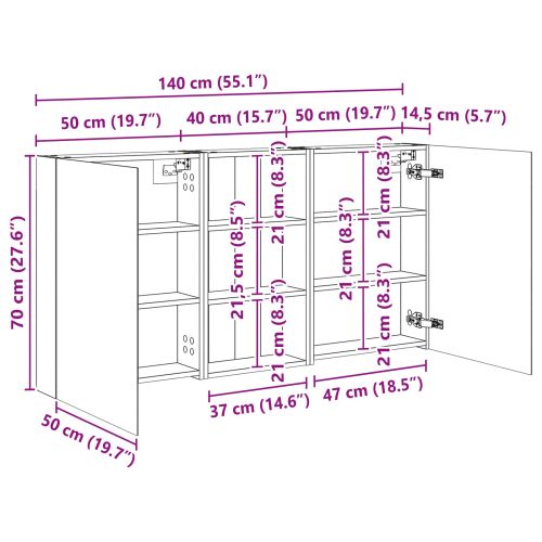 Комплект шкафове за баня с рафт 3 pcs 140 x 14,5 x 70 см