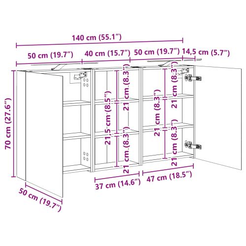 Комплект шкафове за баня с рафт 3 pcs 140 x 14,5 x 70 см