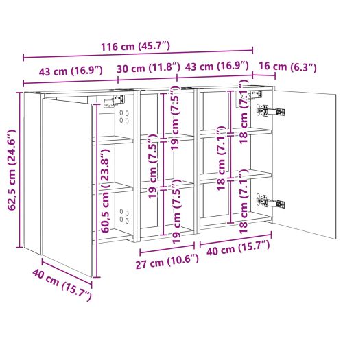 Комплект шкафове за баня 3 pcs 116 x 16 x 62,5 см