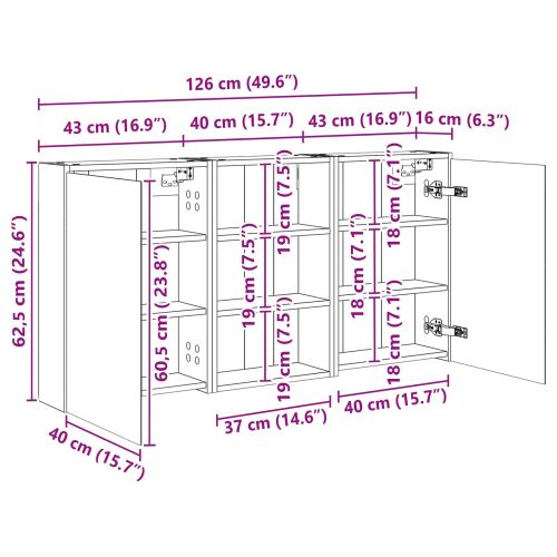 Комплект шкафове за баня с рафт 3 pcs 126 x 16 x 62.5 см