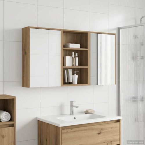 Комплект шкафове за баня с рафт 3 pcs 126 x 16 x 62.5 см