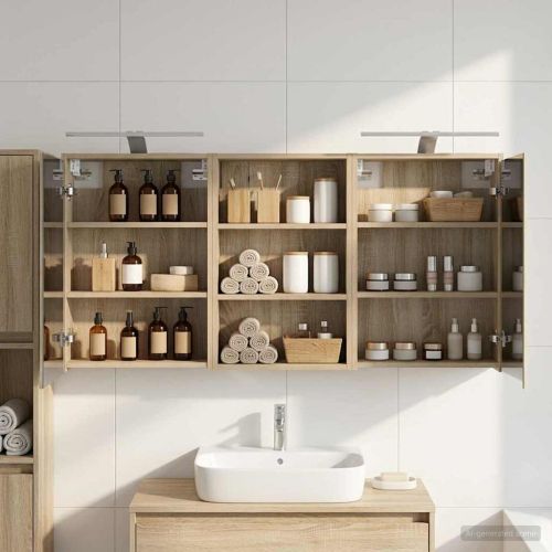 Комплект шкафове за баня с рафт 3 pcs 126 x 16 x 62.5 см