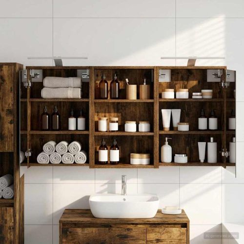 Комплект шкафове за баня с рафт 3 pcs 126 x 16 x 62.5 см