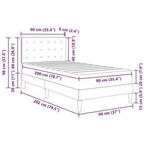 Рамка за легло с матрак с таблото Черен 90 x 200 cm текстил
